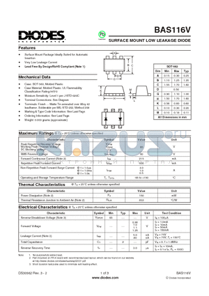 BAS116V_1 datasheet - SURFACE MOUNT LOW LEAKAGE DIODE