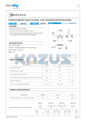 BAS121A datasheet - SURFACE MOUNT HIGH VOLTAGE, LOW LEAKAGE SWITCHING DIODE