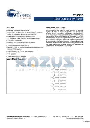 CY2309NZSXI-1H datasheet - Nine-Output 3.3V Buffer