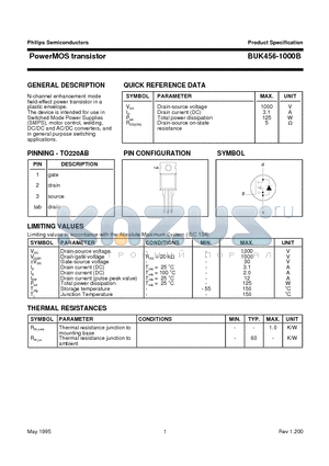 BUK456-1000B datasheet - PowerMOS transistor