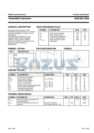 BUK462-100A datasheet - PowerMOS transistor