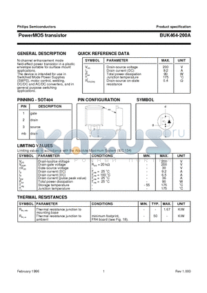 BUK464-200A datasheet - PowerMOS transistor