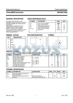 BUK465-60A datasheet - PowerMOS transistor