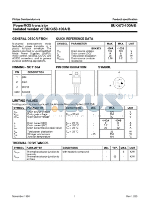 BUK473-100A datasheet - PowerMOS transistor Isolated version of BUK453-100A/B