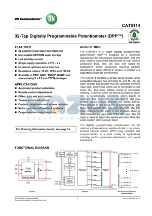 CAT5114VI-10-GT3 datasheet - 32-Tap Digitally Programmable Potentiometer (DPP)