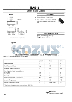 BAS16 datasheet - Small Signal Diodes