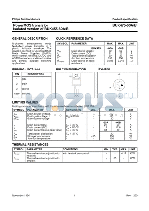 BUK475-60A datasheet - PowerMOS transistor Isolated version of BUK455-60A/B