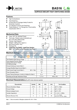 BAS16 datasheet - SURFACE MOUNT FAST SWITCHING DIODE