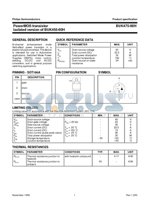 BUK475-60H datasheet - PowerMOS transistor Isolated version of BUK455-60H