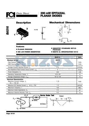 BAS16 datasheet - 200 mW EPITAXIAL PLANAR DIODES