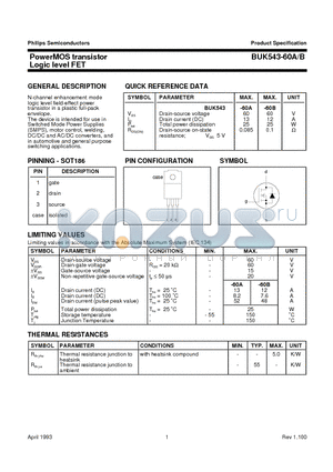 BUK543-60A datasheet - PowerMOS transistor Logic level FET