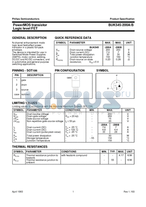 BUK545-200A datasheet - PowerMOS transistor Logic level FET