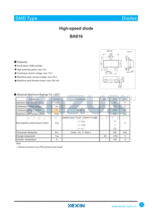 BAS16 datasheet - High-speed diode