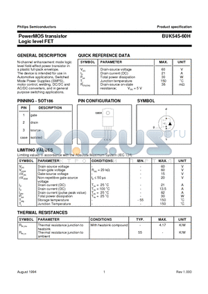 BUK545-60H datasheet - PowerMOS transistor Logic level FET