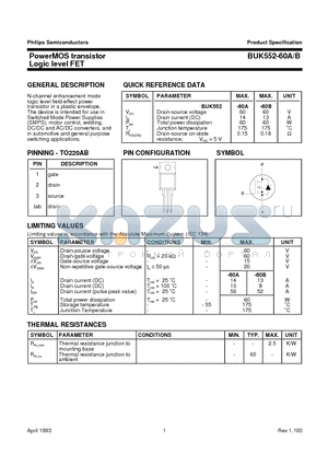 BUK552-60 datasheet - PowerMOS transistor Logic level FET