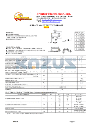 BAS16 datasheet - SURFACE MOUNT SWITCHING DIODE