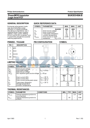 BUK553-60A datasheet - PowerMOS transistor Logic level FET