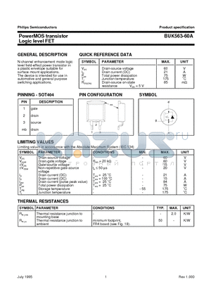 BUK563-60A datasheet - PowerMOS transistor Logic level FET