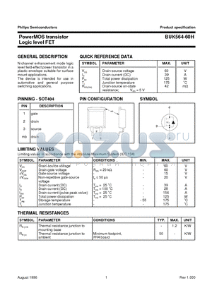 BUK564-60H datasheet - PowerMOS transistor Logic level FET