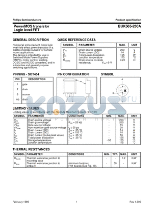 BUK565-200A datasheet - PowerMOS transistor Logic level FET