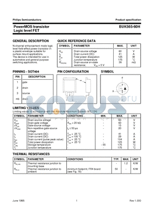 BUK565-60H datasheet - PowerMOS transistor Logic level FET