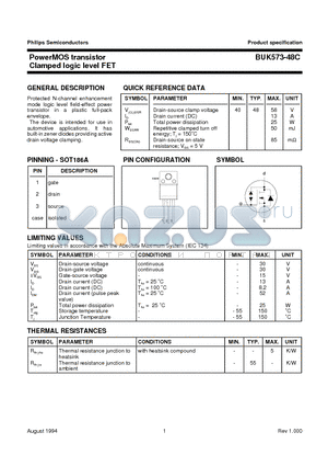 BUK573-48C datasheet - PowerMOS transistor Clamped logic level FET