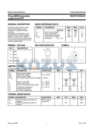 BUK573-60A datasheet - PowerMOS transistor Logic level FET