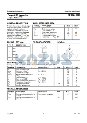 BUK574-60H datasheet - PowerMOS transistor Logic level FET