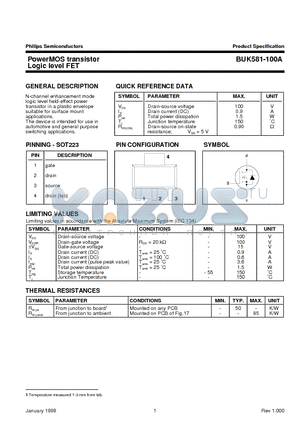 BUK581-100A datasheet - PowerMOS transistor Logic level FET