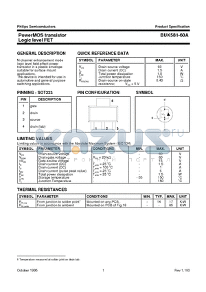 BUK581-60A datasheet - PowerMOS transistor Logic level FET