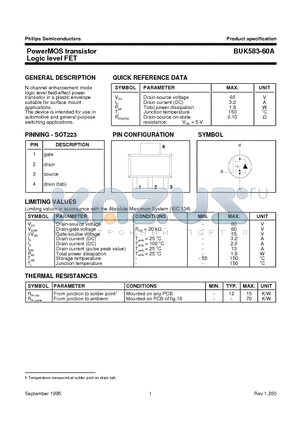 BUK583-60A datasheet - PowerMOS transistor Logic level FET