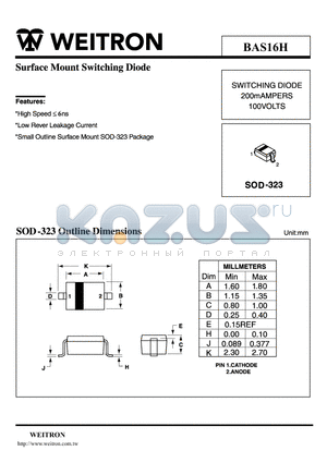 BAS16H datasheet - Surface Mount Switching Diode