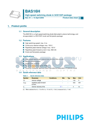 BAS16H datasheet - High-speed switching diode in SOD123F package