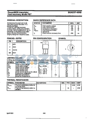 BUK637-400B datasheet - PowerMOS transistor Fast recovery diode FET