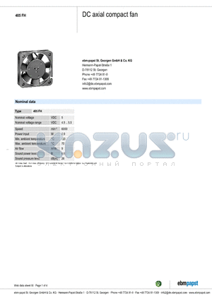 405FH datasheet - DC axial compact fan