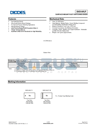 BAS16HLP-7B datasheet - SURFACE MOUNT FAST SWITCHING DIODE