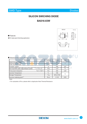 BAS16-03W datasheet - SILICON SWICHING DIODE