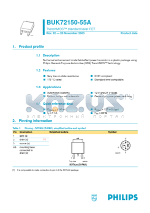 BUK72150-55A datasheet - TrenchMOS standard level FET