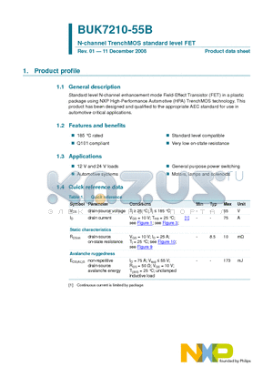 BUK7210-55B datasheet - N-channel TrenchMOS standard level FET