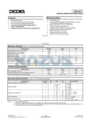 BAS16LP datasheet - SURFACE MOUNT SWITCHING DIODE