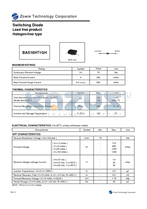 BAS16HT1GH datasheet - Switching Diode Lead free product Halogen-free type