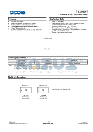 BAS16LP-7 datasheet - SURFACE MOUNT SWITCHING DIODE