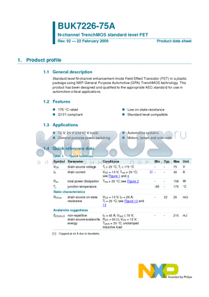 BUK7226-75A datasheet - N-channel TrenchMOS standard level FET