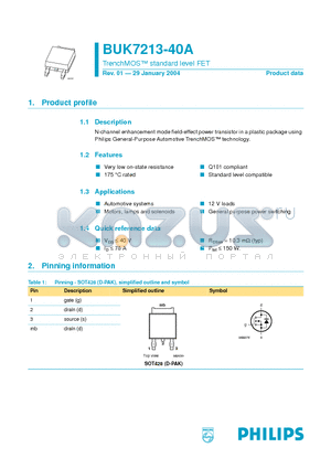 BUK7213-40A datasheet - TrenchMOS standard level FET
