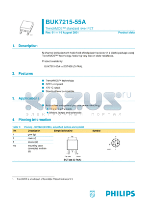 BUK7215-55A datasheet - TrenchMOS standard level FET