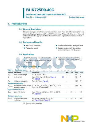 BUK725R0-40C datasheet - N-channel TrenchMOS standard level FET