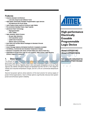 ATF22V10C datasheet - High-performance Electrically Erasable Programmable Logic Device