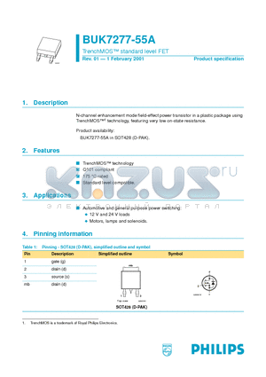 BUK7277-55A datasheet - TrenchMOS standard level FET