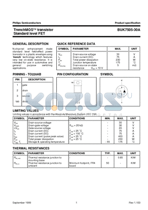 BUK7505-30A datasheet - TrenchMOS transistor Standard level FET