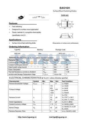 BAS16H datasheet - Surface Mount Switching Diodes